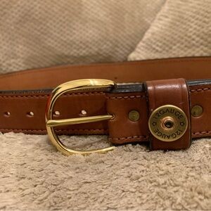 Dallas Wayne 12 gauge brown leather belt w gold buckle